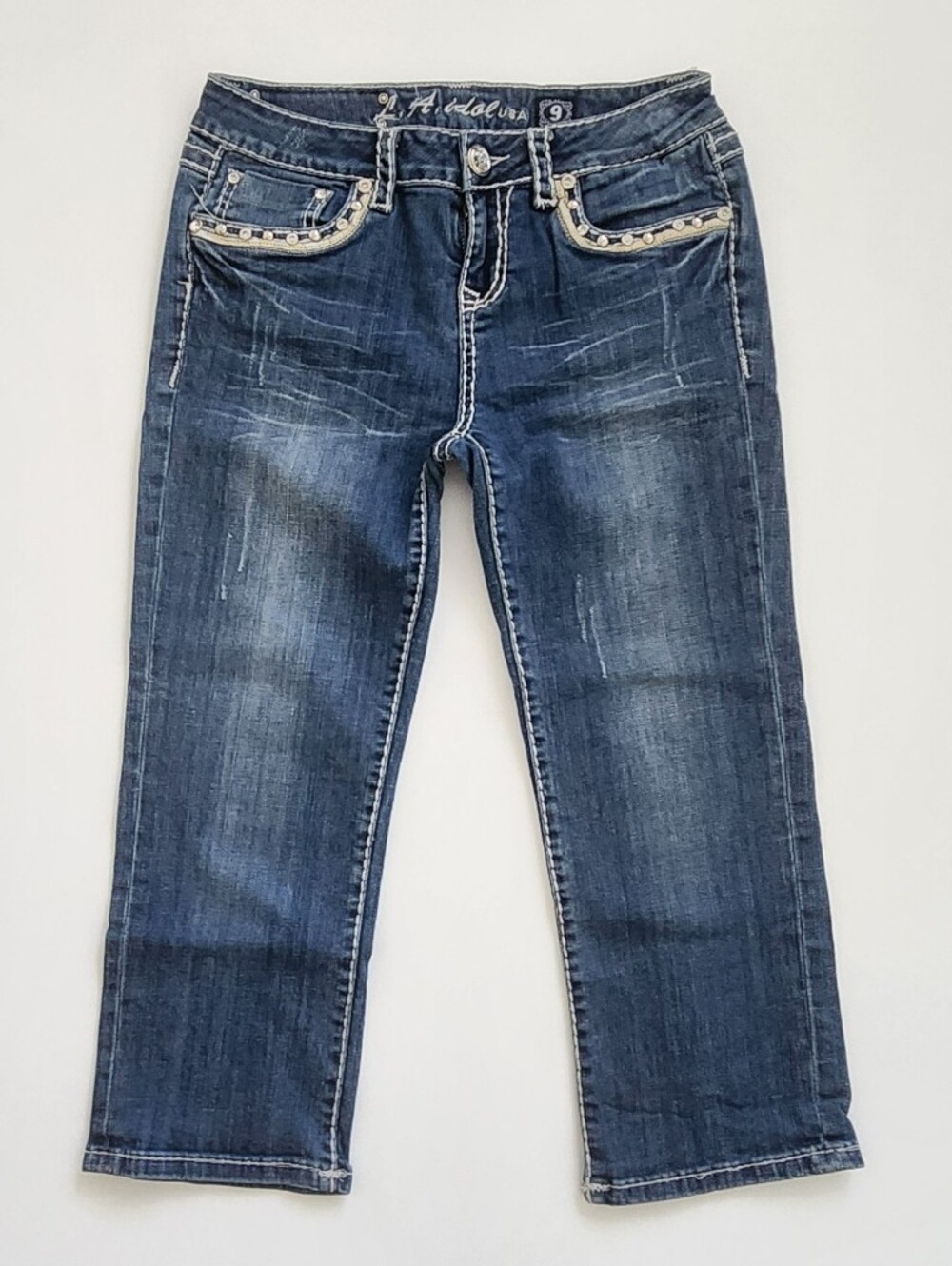 LA Idol USA Rhinestone Embellished Capri Jeans Size 9